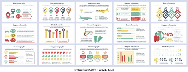 Bundle Travel Vacation Infographics Presentation Slides Template. Different Charts, Diagram, Workflow, Flowchart, Timeline, Schemes, Graphs Design Template. Vector Info Graphic And Infographics Set.