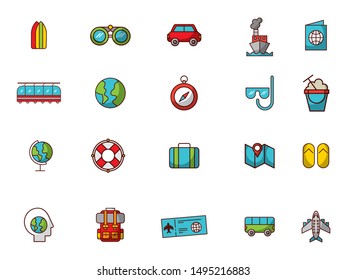 bundle of travel vacations holidays icons vector illustration design