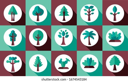 bundle of trees silhouette style icons and lettering vector illustration design