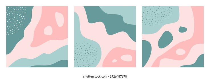 Bundle of trendy abstract nature backgrounds on pastel color suitable for banner, poster, flyer, social media post or stories, template, cover, etc. Modern organic shapes with copy space text.