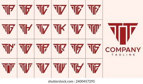 Bundle of triangle letter T TT logo design 