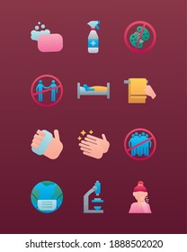 bundle of twelve covid19 prevention set icons vector illustration design