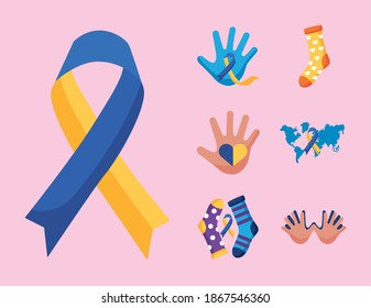 bundle of twelve down syndrome set icons vector illustration design