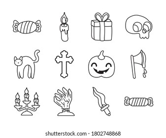 bundle of twelve halloween set icons vector illustration design