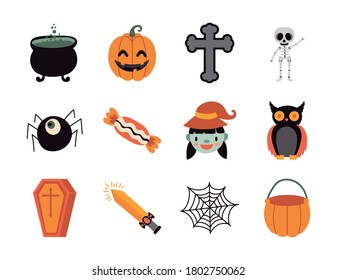 conjunto de doce iconos de conjunto de halloween diseño de ilustración vectorial