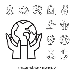 conjunto de doce iconos de conjunto de estilos de línea de derechos humanos diseño de ilustración vectorial