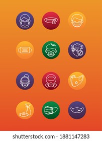 bundle of twelve medical face masks set icons vector illustration design