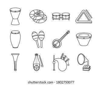 bundle of twelve musical instruments set icons vector illustration design