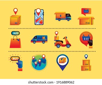 bundle of twelve online delivery service set icons vector illustration design