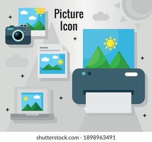 bundle of twelve pictures with differents scenes flat style icons vector illustration design