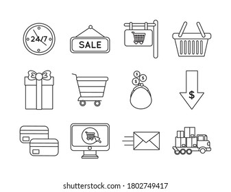 bundle of twelve shopping set icons vector illustration design