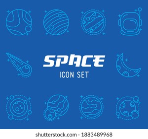 bundle of twelve space set line style icons vector illustration design