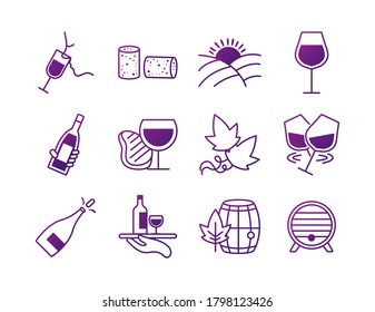 bundle of twelve wine set icons vector illustration design