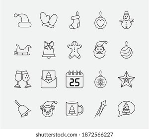 conjunto de veinte iconos de conjuntos de navidad iconos de ilustración vectorial diseño