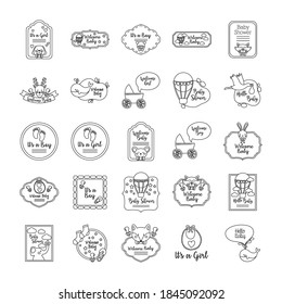 conjunto de veinticinco iconos de juego de ducha de bebé diseño de ilustración vectorial