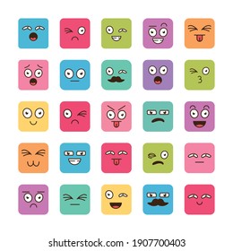 bundle of twenty five cartoon faces emoticons icons vector illustration design
