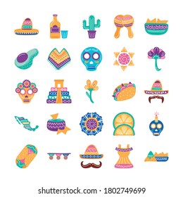 bundle of twenty five mexican ethnicity set collection icons vector illustration design