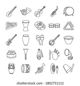 Bundle von fünfundzwanzig Musikinstrumenten, Set-Icons Vektorgrafik-Design