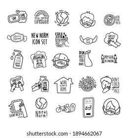 bundle of twenty five new norm letterings campaign set line style icons vector illustration design