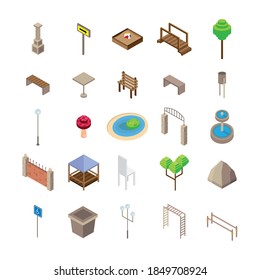 bundle of twenty five park Isometric style icons vector illustration design