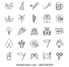 bundle of twenty five party set icons vector illustration design