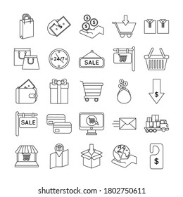 bundle of twenty five shopping set icons vector illustration design