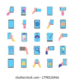bundle of twenty five smartphones devices set icons vector illustration design