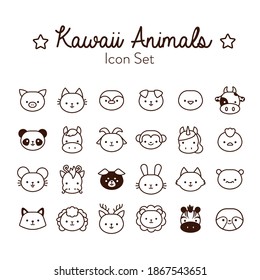 bundle of twenty four kawaii animals line style vector illustration design