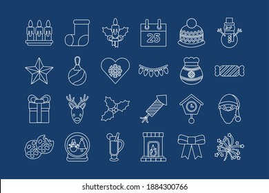 bundle of twenty four merry christmas line style icons vector illustration design