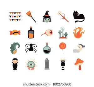 bundle of twenty halloween set collection icons vector illustration design