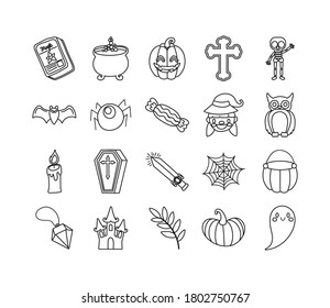 bundle of twenty halloween set icons vector illustration design