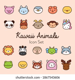 bundle of twenty kawaii animals line and fill style vector illustration design