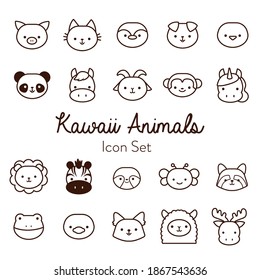 bundle of twenty kawaii animals line style vector illustration design