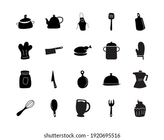 bundle of twenty kitchen utensils set icons vector illustration design