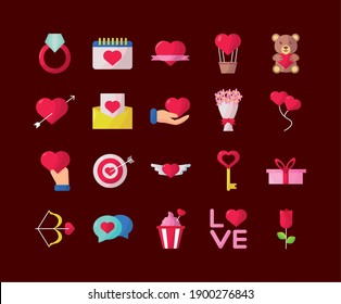bundle of twenty love set icons vector illustration design