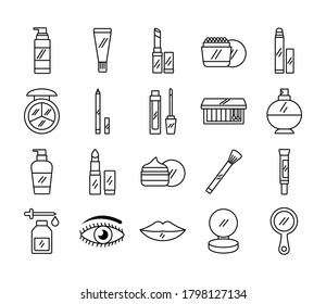bundle of twenty make up cosmetics set icons vector illustration design