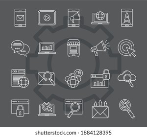 bundle of twenty marketing digital set icons vector illustration design