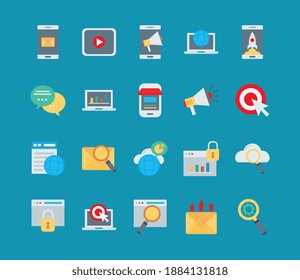 bundle of twenty marketing digital set icons vector illustration design