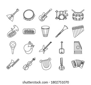 bundle of twenty musical instruments set icons vector illustration design