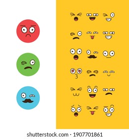 conjunto de veintiún caricaturas caras emoticonos iconos vectoriales diseño