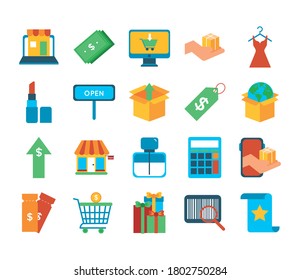 bundle of twenty shopping set collection icons vector illustration design