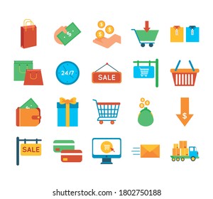 bundle of twenty shopping set icons vector illustration design