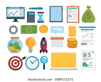 conjunto de veintitrés conjuntos de análisis de ventas y finanzas iconos de ilustración vectorial