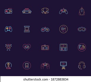 bundle of twenty video game neon style icons vector illustration design