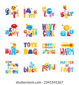 Bundle of Typography Letters Flat Stickers 

