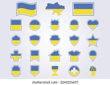 bundle of Ukraine icon flag symbol sign vector illustration design
