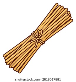 Bundle of Uncooked Spaghetti in colorful flat vector style isolated on white background.
