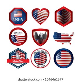 bundle of united states of america emblems vector illustration design