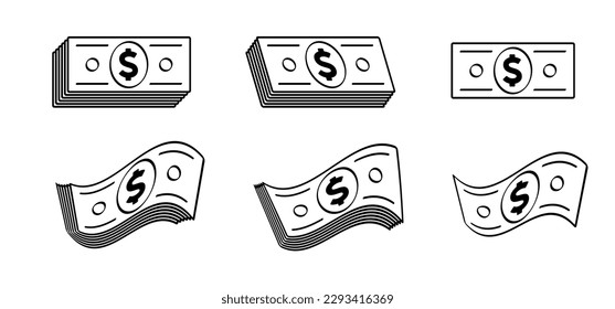 Bundle usa paper money icon or logo. Vector dollar, money notes or money bill. Bills for cash and currency. Banknotes, banking finance investment. America, vs flag. Portrait, profile picture. Tariffs.
