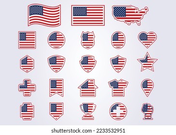 bundle of USA, United States of America icon flag symbol sign vector illustration design